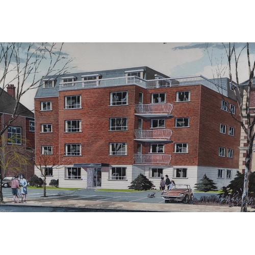 152 - Chillcot (mid century British) - an architectural drawing impression of a five storey block of flats... 