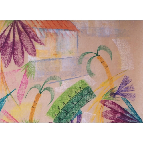 153 - Hyman Segal RBA (1914-2004) - A Jungle Abstract with Palm Trees & Buildings - mixed media, signed lo... 