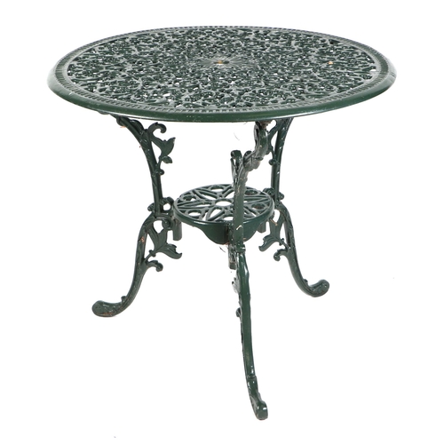 16 - A painted cast aluminium garden set consisting a table, two carver chairs and two chairs, the table ... 