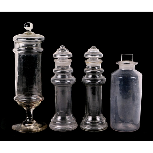 167 - A pair of 19th century lighthouse sweet jars and covers, 30cm high, an early 19th century sweet jar ... 