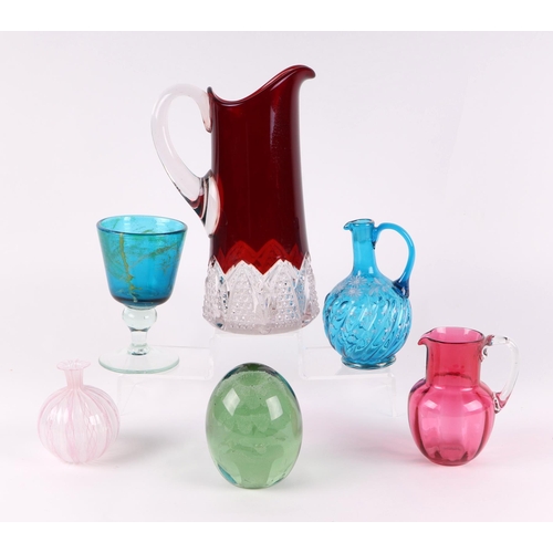 168 - A 19th century glass sulphide dump, 11.5cms high; together with an Italian latticino glass flask, 9.... 