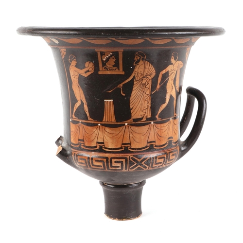 176 - An ancient Greek style pottery Bell Krater or ewer for the mixing of wine with water, decorated with... 