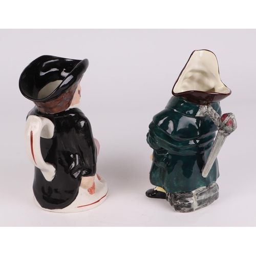 214 - A Ridgeway pottery character jug depicting a town crier, 23cms high; together with another character... 