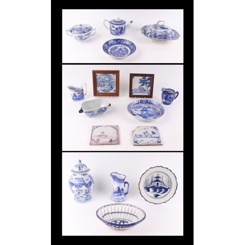 226 - A 19th century blue & white transfer decorated tureen and cover; together with other similar blue & ... 