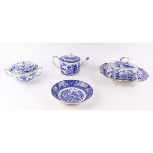 226 - A 19th century blue & white transfer decorated tureen and cover; together with other similar blue & ... 