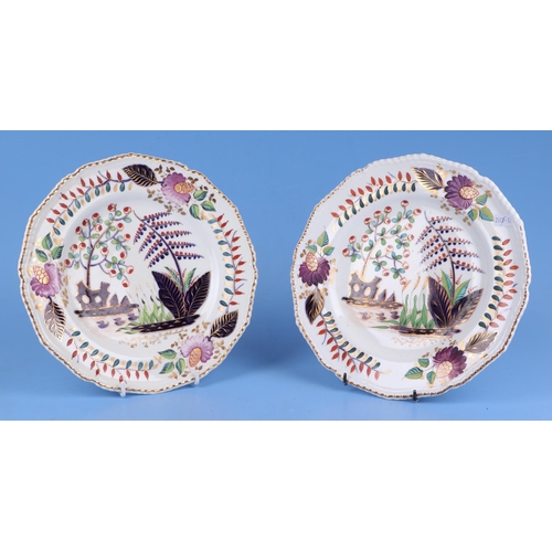 228 - A pair of Crown Derby plates decorated in the Imari taste, 25cms diameter; together with a Victorian... 