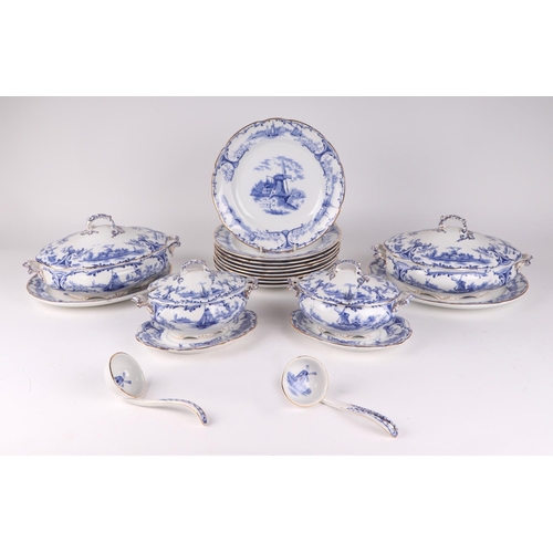 232 - A Delph Stone Pottery pattern dinner service including tureens and covers; soup tureen; meat platter... 