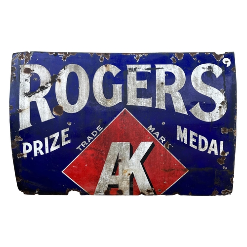 265 - A large original enamel advertising sign 'ROGERS PRIZE MEDAL TRADEMARK AK', 183 by 123cms.Condition ... 