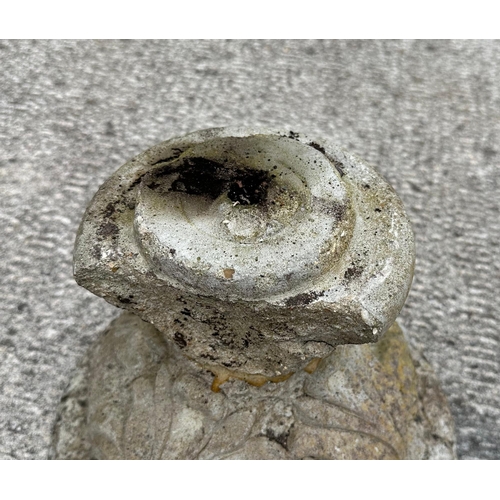 3 - A well weathered stoneware planter on stand.