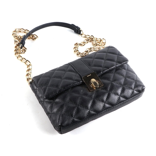 306 - A Jaeger ladies leather clutch bag with brass chain, 22cm wide; together with an Italian black leath... 