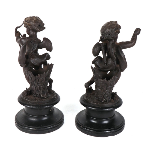 315 - A pair of Grand Tour style spelter figures depicting Cupid and Psyche, mounted on socles, each 40cms... 