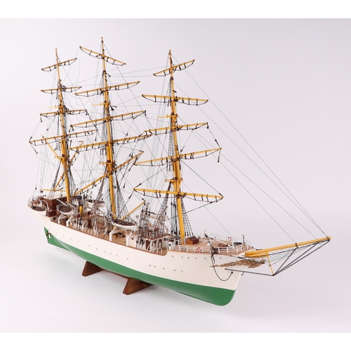 329 - A large scratch built model of a three-masted sailing ship, 100cms long.