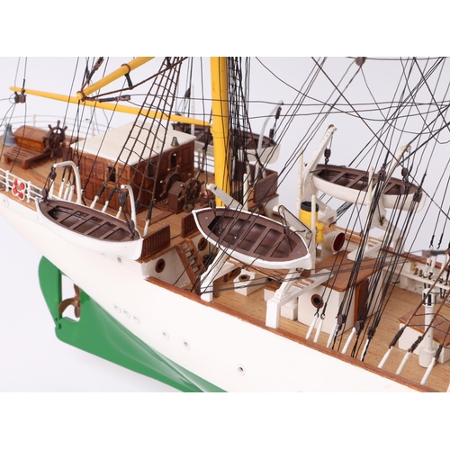 329 - A large scratch built model of a three-masted sailing ship, 100cms long.