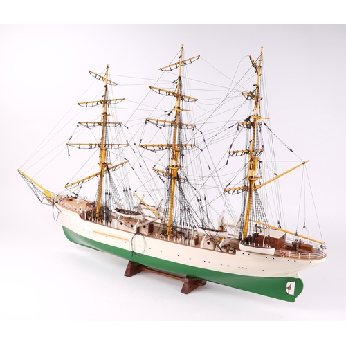 329 - A large scratch built model of a three-masted sailing ship, 100cms long.