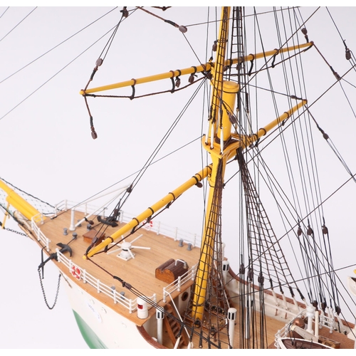 329 - A large scratch built model of a three-masted sailing ship, 100cms long.