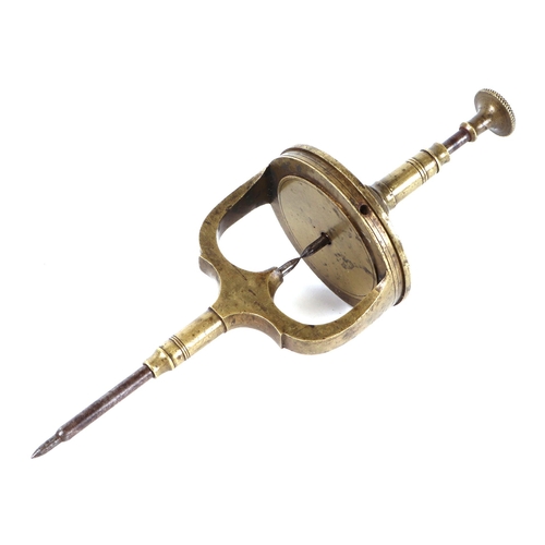 334 - A 19th century German R Flume watchmaker's uprighting tool in brass and steel, 21.5cms long.