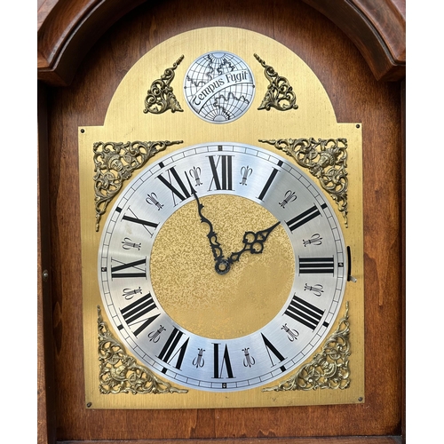 348 - A George II style burr walnut cased modern longcase clock, the silvered dial with Roman numerals and... 