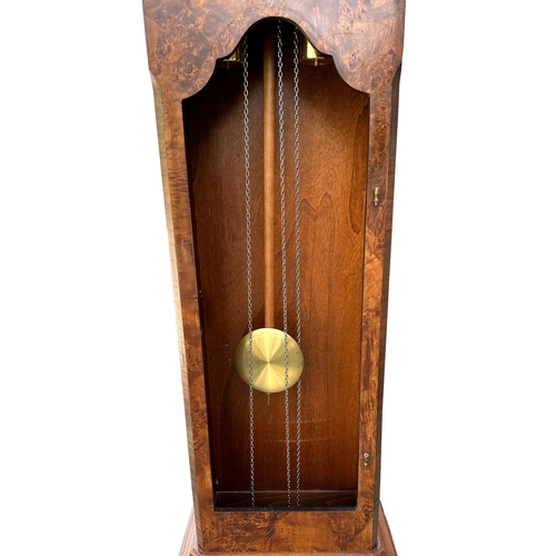 348 - A George II style burr walnut cased modern longcase clock, the silvered dial with Roman numerals and... 