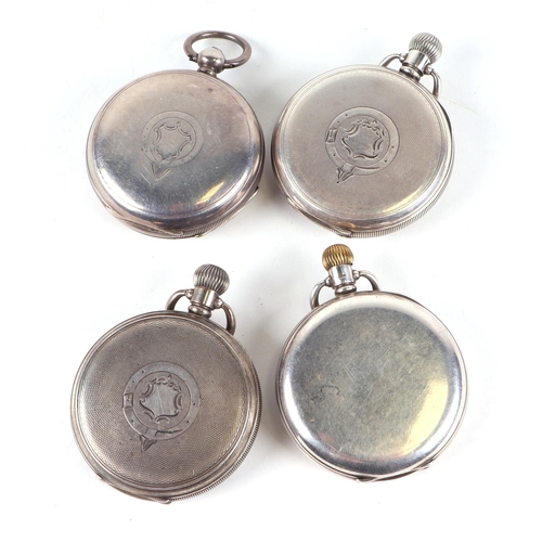 358 - Three silver cased open faced pocket watches; together with a silver half hunter pocket watch (4).