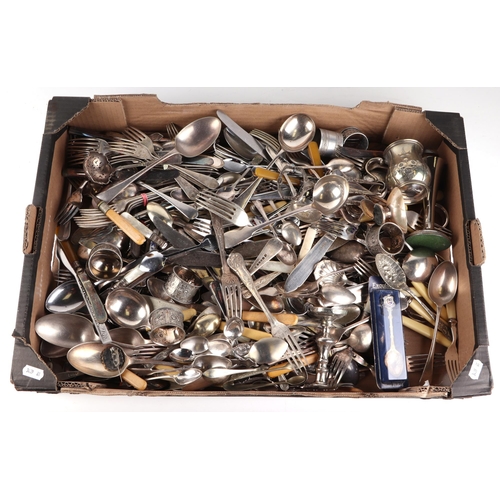 364 - A quantity of silver plated items to include teapots, chamber sticks, flatware, salvers and other si... 