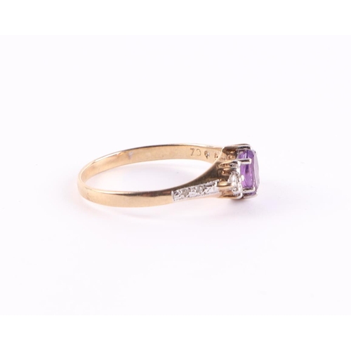 396 - A 9ct gold amethyst and white stone ring, approx UK size O, 2g.