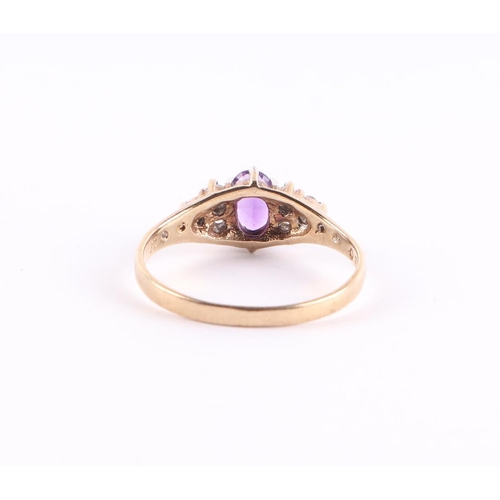 396 - A 9ct gold amethyst and white stone ring, approx UK size O, 2g.