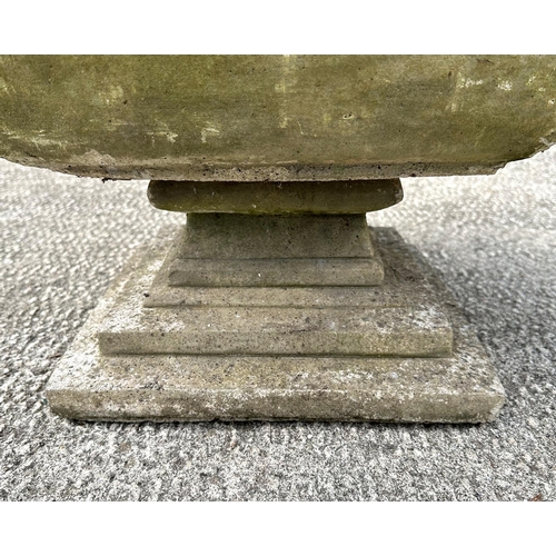 4 - A well weathered square form planter on stand.