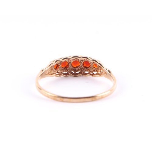 420 - An Edwardian style 9ct gold five-stone garnet ring, approx UK size P, 1.3g.