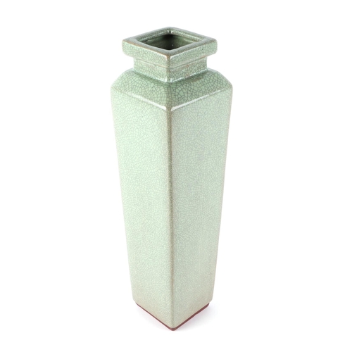 442 - A Chinese celadon ground crackle glaze vase of tapering rectangular form, 42cms high.