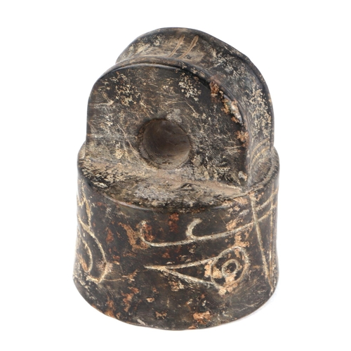 463 - A Chinese figured hardstone seal of archaic form, 8cms high.