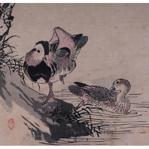 499 - A set of three Japanese woodblock prints depicting birds and flowers, each 13 by 35cm, framed as one... 