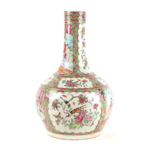 502 - A 19th century Chinese Canton Export famille rose bottle vase decorated with figures, birds and butt... 