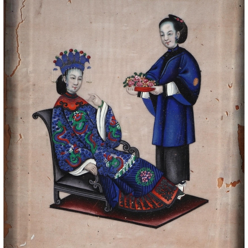 519 - Chinese school - a pair of watercolour paintings on pith paper depicting a nobleman and noblewoman w... 