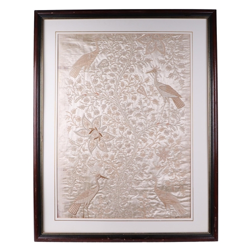 521 - A Chinese silk embroidered panel depicting cranes and other birds, 49 by 68cms, framed; together wit... 