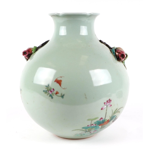 547 - A large Chinese famille rose vase, the decoration depicting peonies, pomegranates and bats with pome... 