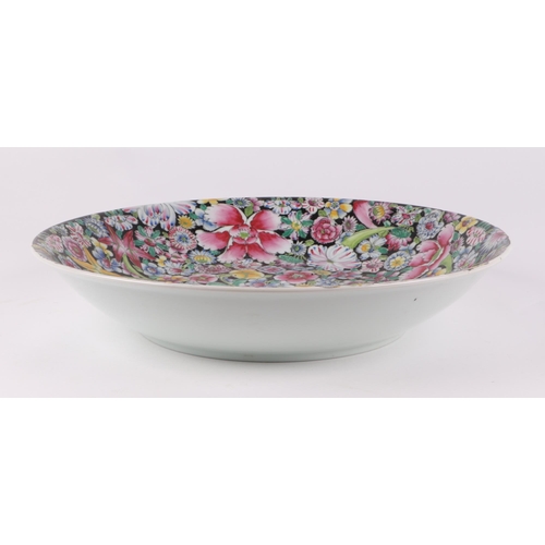 551 - A large Chinese millefiori bowl with six character red mark to the underside, 40cms diameter.