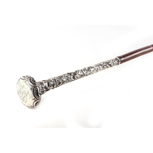 57 - A partridge wood swordstick with ornate sterling silver handle, having a square tapering steel blade... 