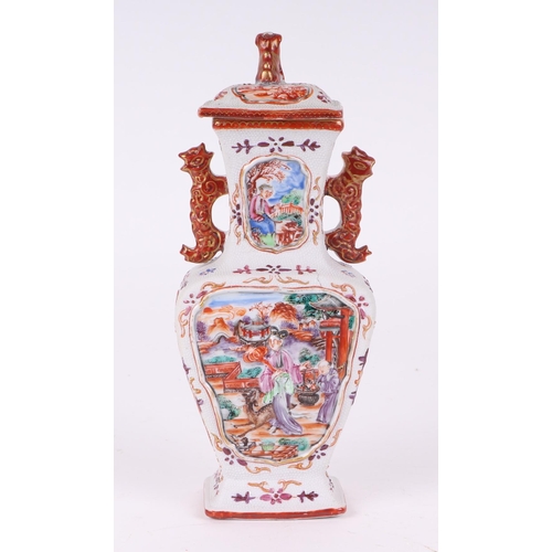 575 - A pair of Chinese Mandarin palette famille rose Export vases and covers moulded in relief with oppos... 