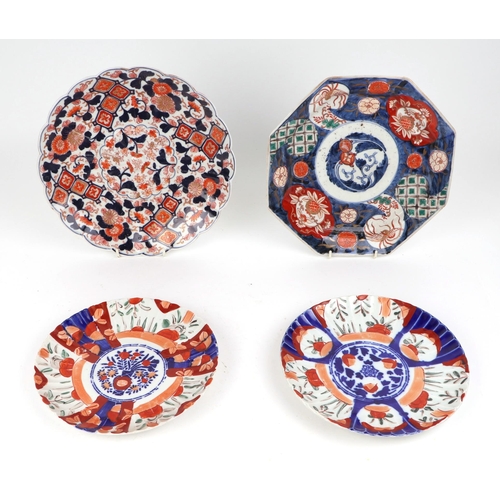 576 - A group of Japanese Imari plates, largest 28cm diameter; together with a pair of Chinese plates deco... 