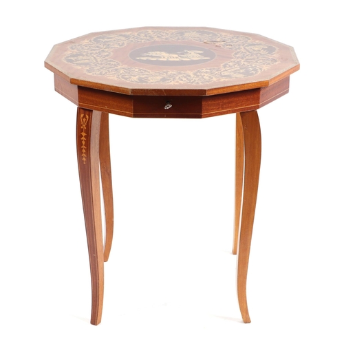 734 - An Italian Sorrento ware musical occasional table. 47cm wide