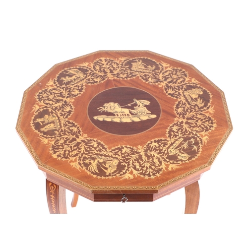 734 - An Italian Sorrento ware musical occasional table. 47cm wide