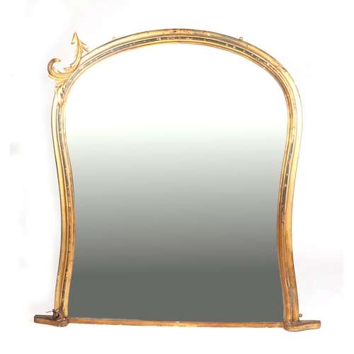 736 - A 19th century arched carved giltwood and gesso overmantle mirror, 125cms wide.