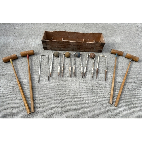 9 - A late Victorian / Edwardian FH Ayres croquet set with Davidson cast iron hoops (Patent 1898 stamped... 