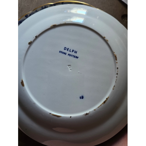 232 - A Delph Stone Pottery pattern dinner service including tureens and covers; soup tureen; meat platter... 