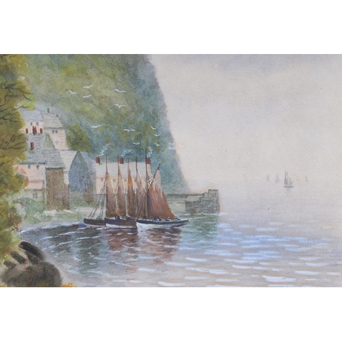 118 - J Russell (early 20th century school) - Figure on a Lane with Boats in a Harbour in the Background -... 