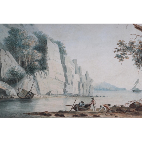 128 - 19th century English school - A River Gorge with Figures and Rowing Boat in the Foreground - 37 by 2... 