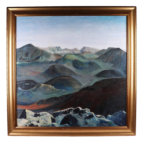 145 - 20th century modern British - Mountainous Landscape Scene - oil on canvas, monogrammed 'MG' lower ri... 