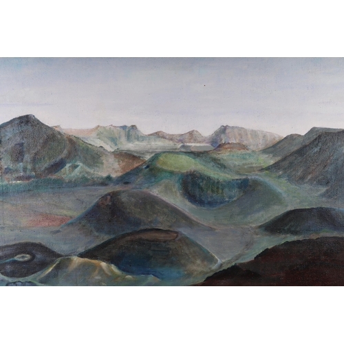 145 - 20th century modern British - Mountainous Landscape Scene - oil on canvas, monogrammed 'MG' lower ri... 