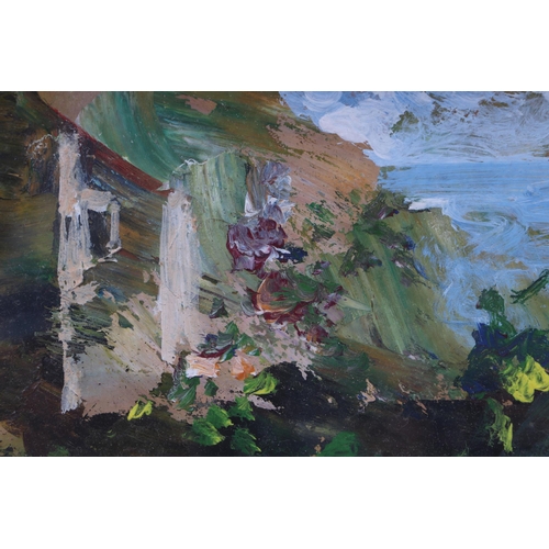 156 - H Serba ? - country cottage - oil on paper, indistinctly signed lower right, 24 by 16cms.