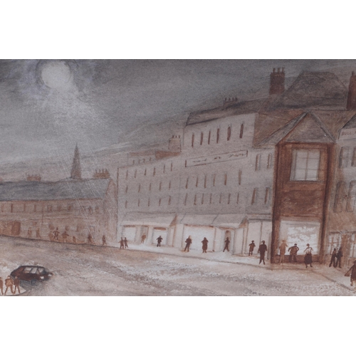 157 - 20th century modern British - Nocturnal Street Scene with Figures - watercolour, 37 by 23cms, framed... 